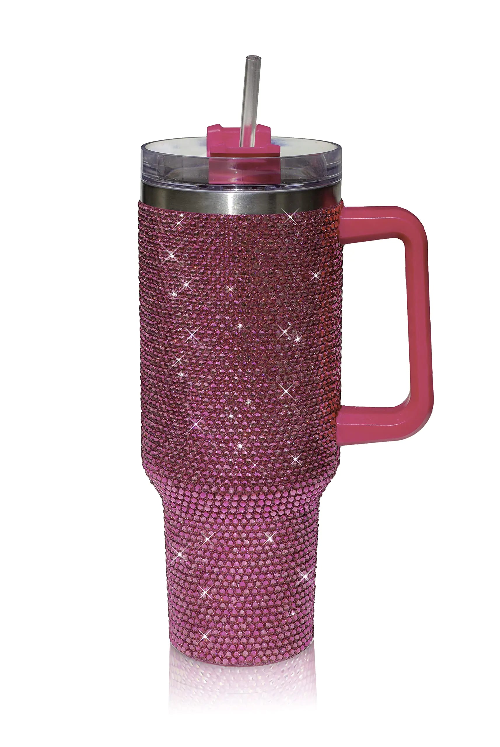 cuteolivia 40 Oz Tumbler With Handle Studded Tumbler With Lid and Straw Insulated Stainless Steel Double Wall Water Cup Travel Mug Water Bottle Tumblr For Women (40 oz 1200 ml Fuschia)